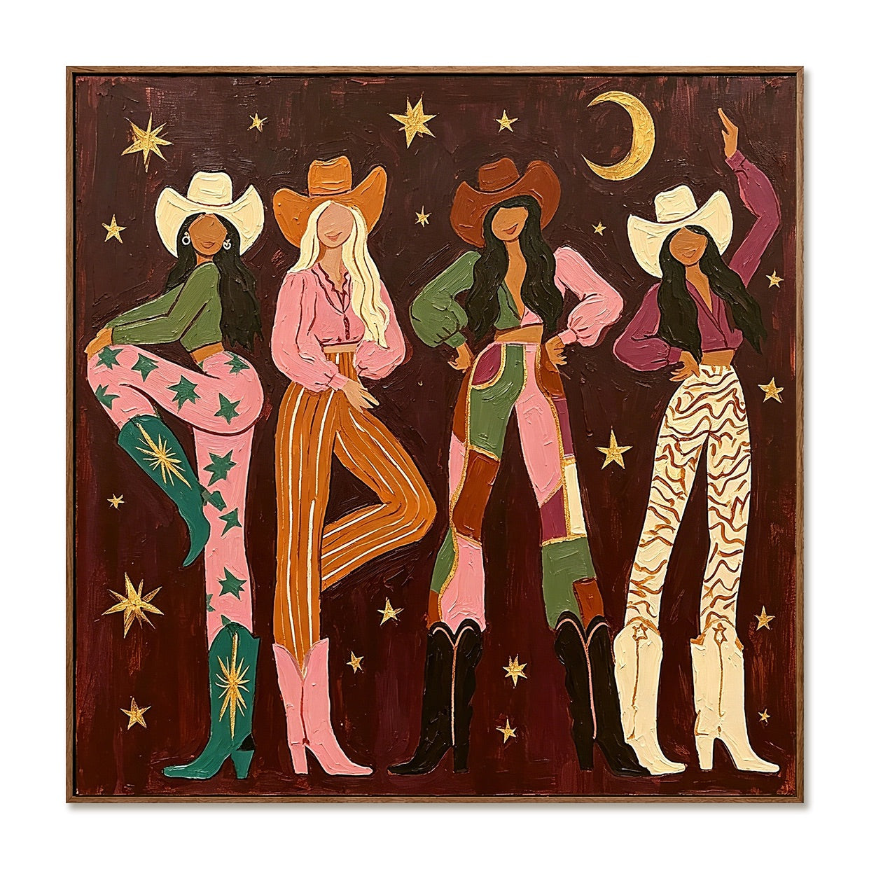 Starlit Cowgirls-Western Women Oil Painting