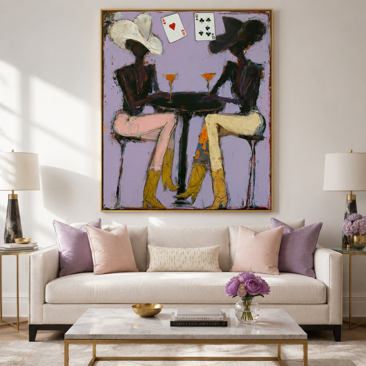Double Down Cowgirls-Western Cocktail Oil Painting