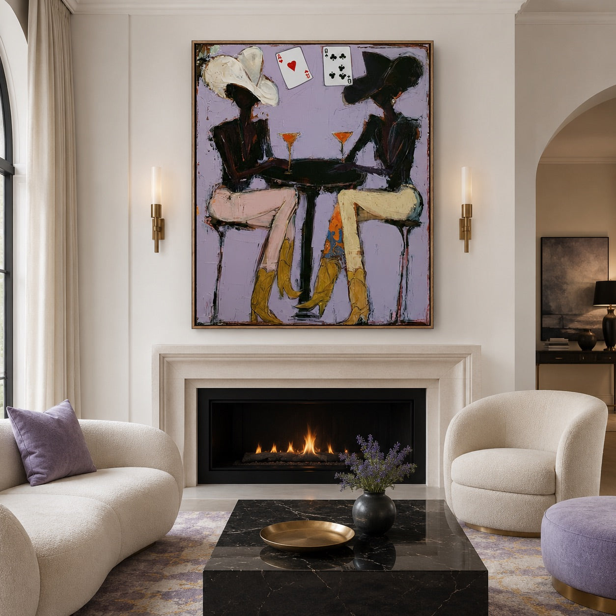 Double Down Cowgirls-Western Cocktail Oil Painting