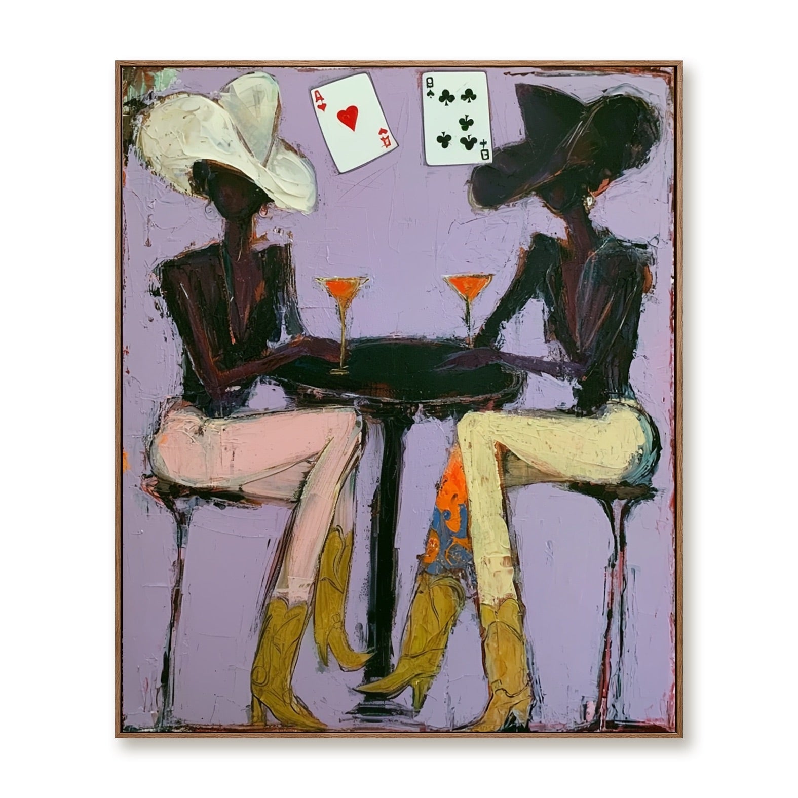 Double Down Cowgirls-Western Cocktail Oil Painting