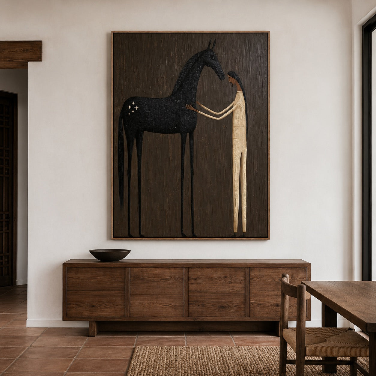 Quiet Bond-Black Horse Oil Painting