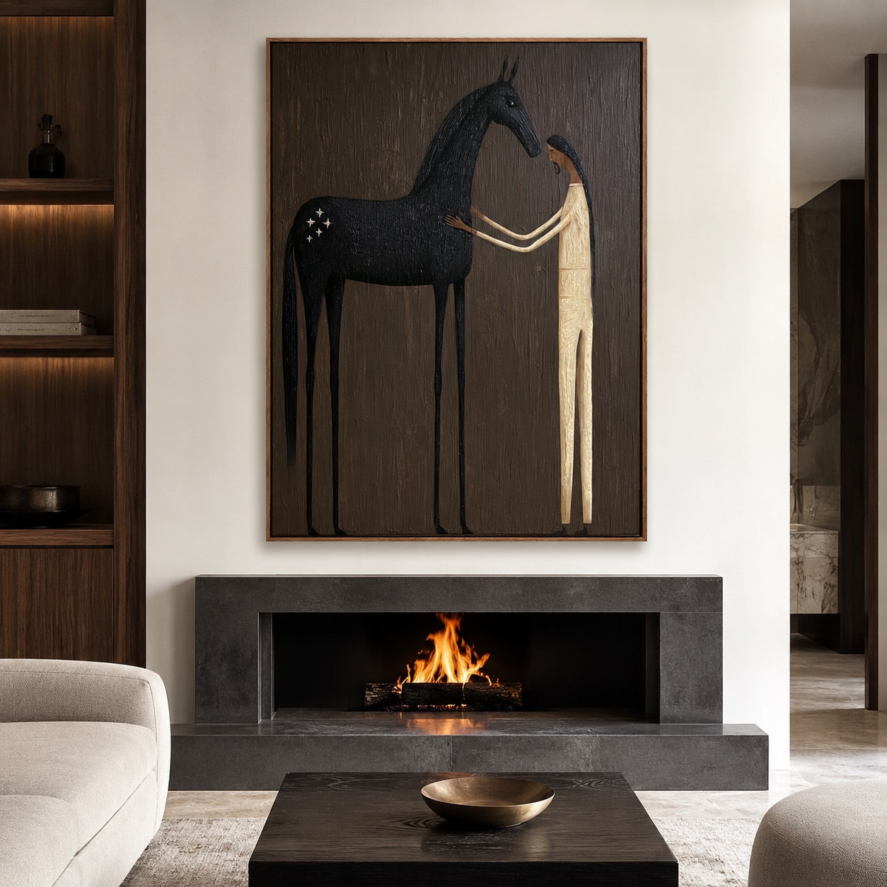Quiet Bond-Black Horse Oil Painting
