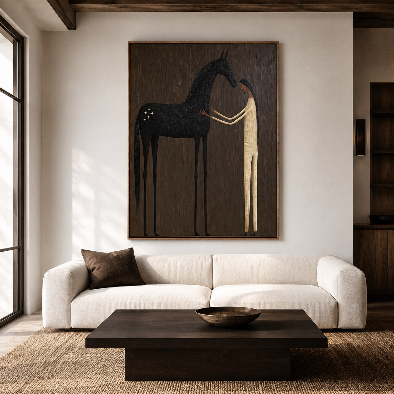 Quiet Bond-Black Horse Oil Painting