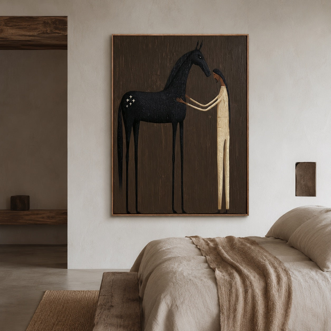Quiet Bond-Black Horse Oil Painting