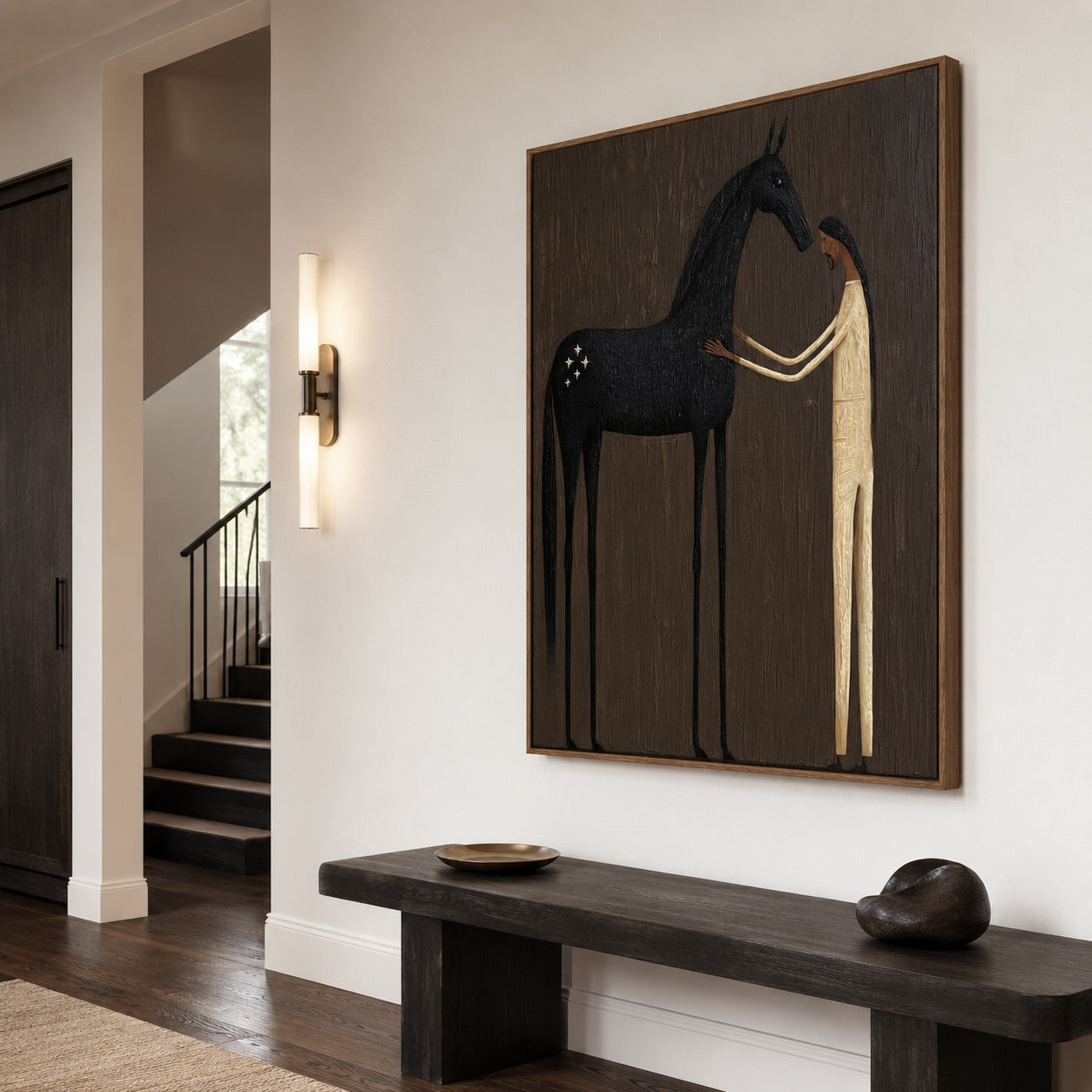 Quiet Bond-Black Horse Oil Painting