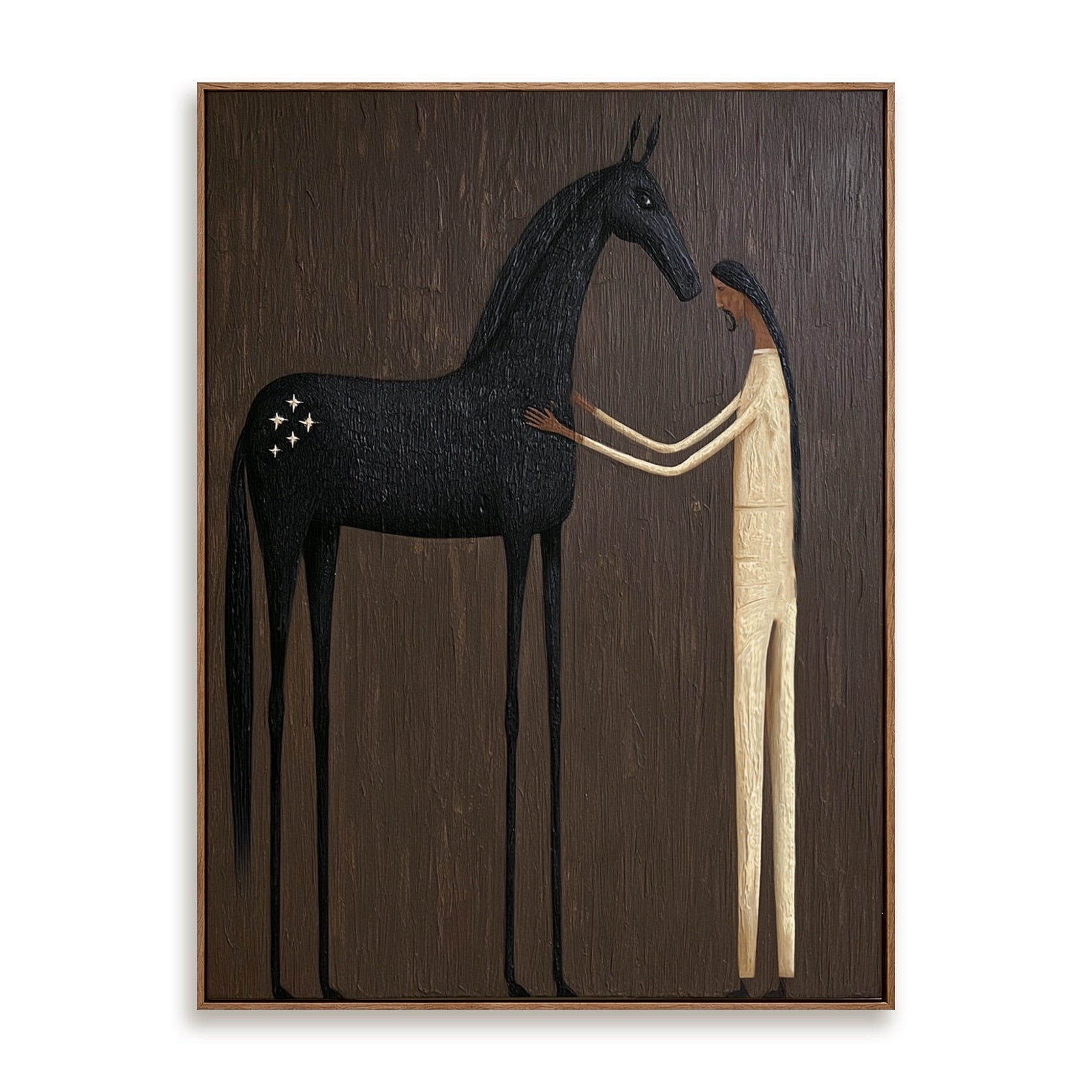 Quiet Bond-Black Horse Oil Painting
