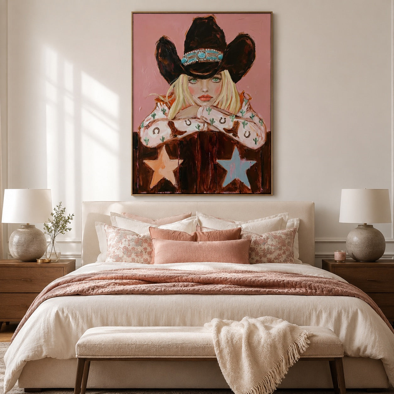 Pink Frontier-Western Cowgirl Portrait Oil Painting