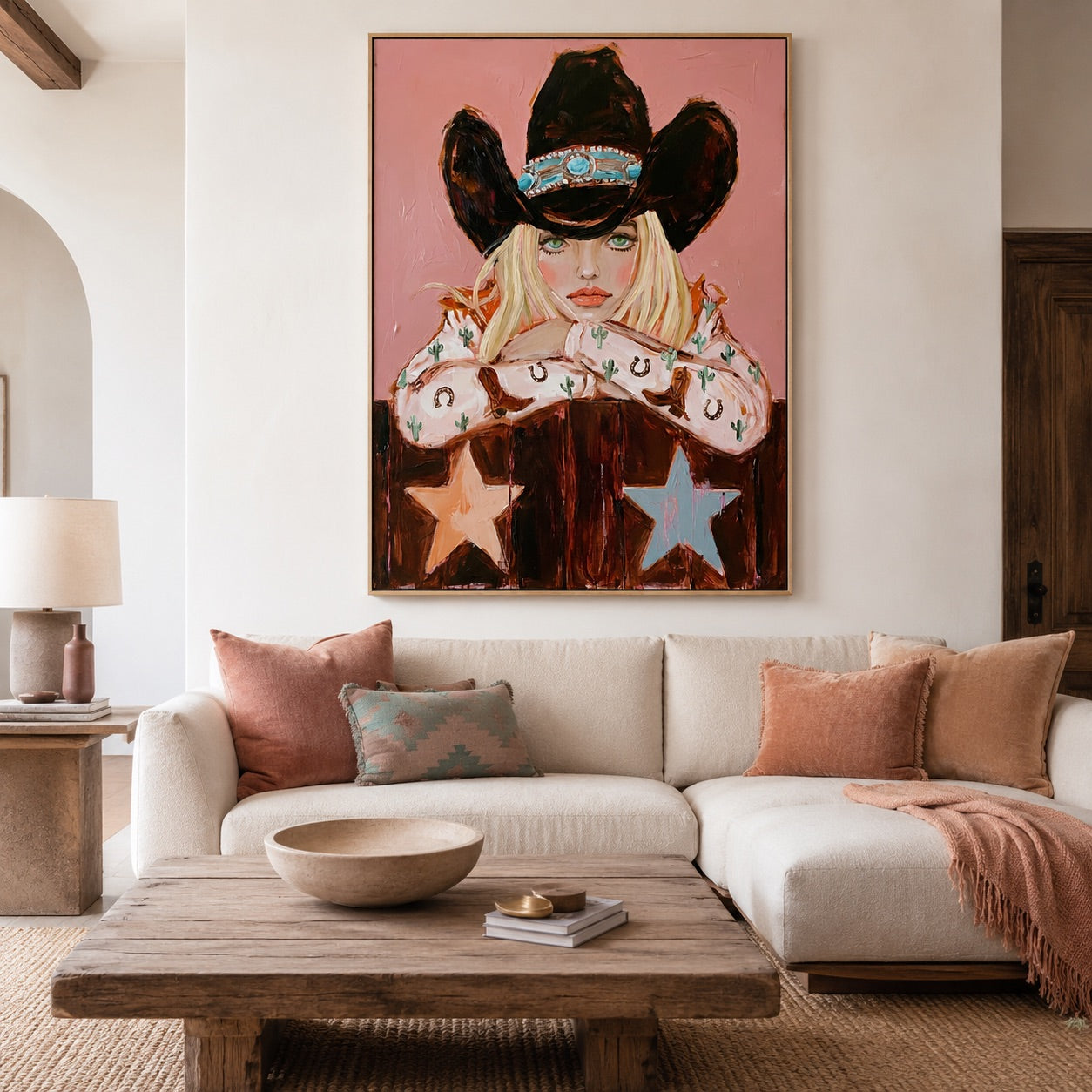 Pink Frontier-Western Cowgirl Portrait Oil Painting