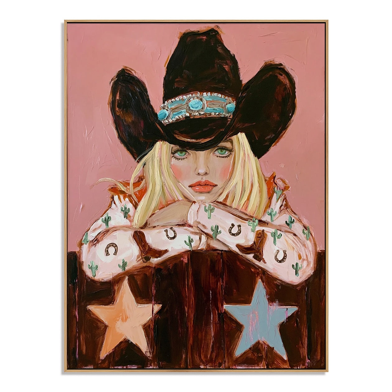 Pink Frontier-Western Cowgirl Portrait Oil Painting