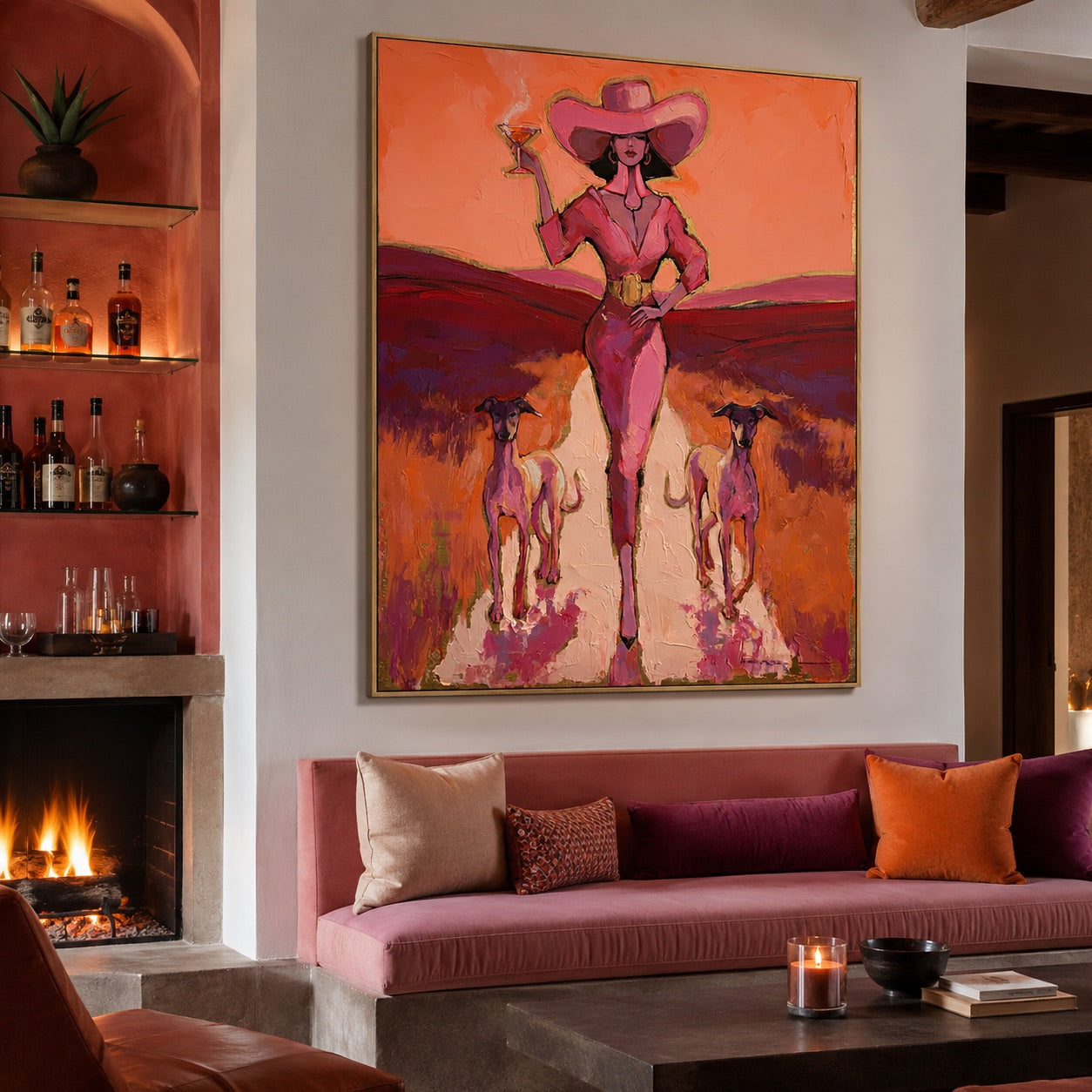 Desert Martini-Pink Cowgirl Oil Painting
