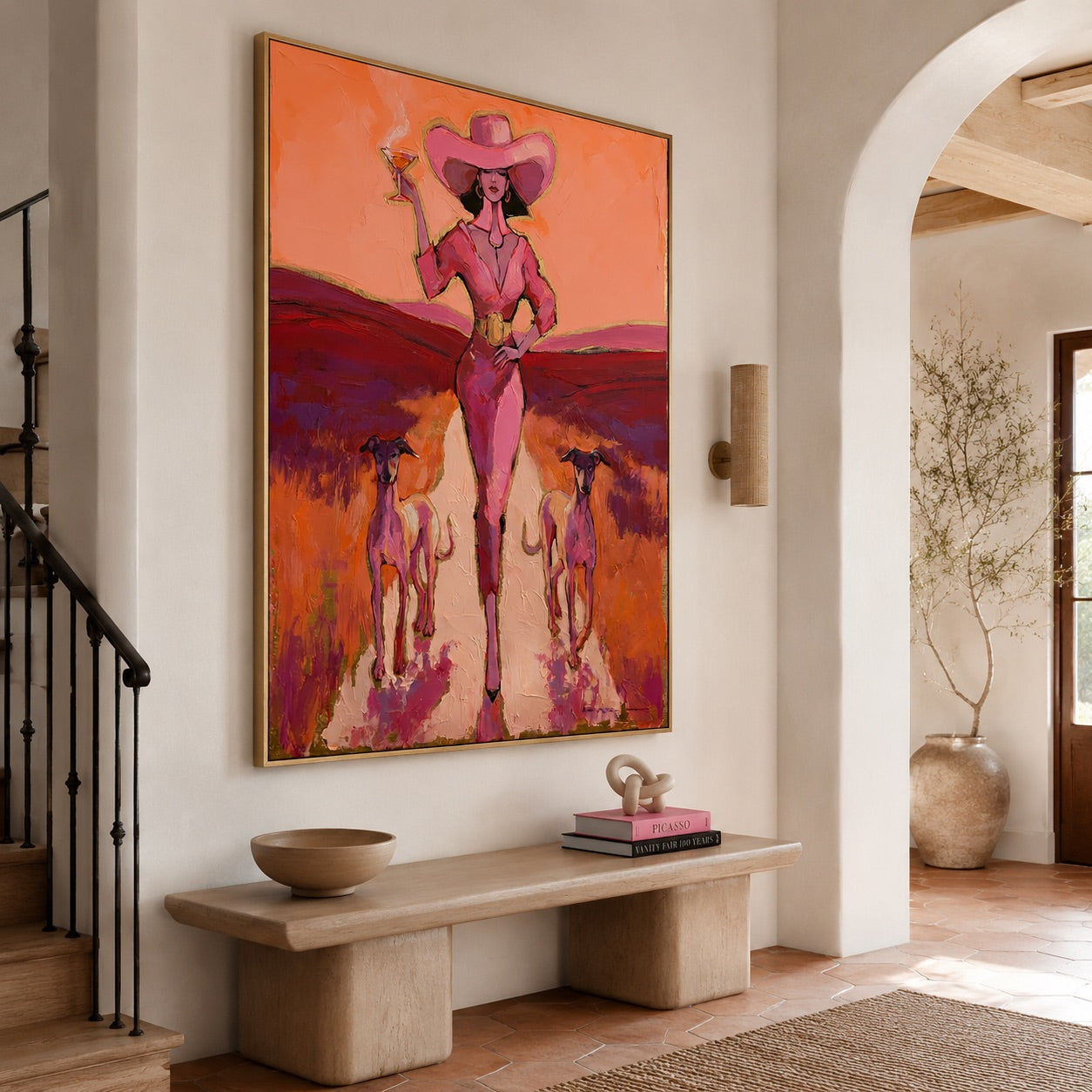 Desert Martini-Pink Cowgirl Oil Painting