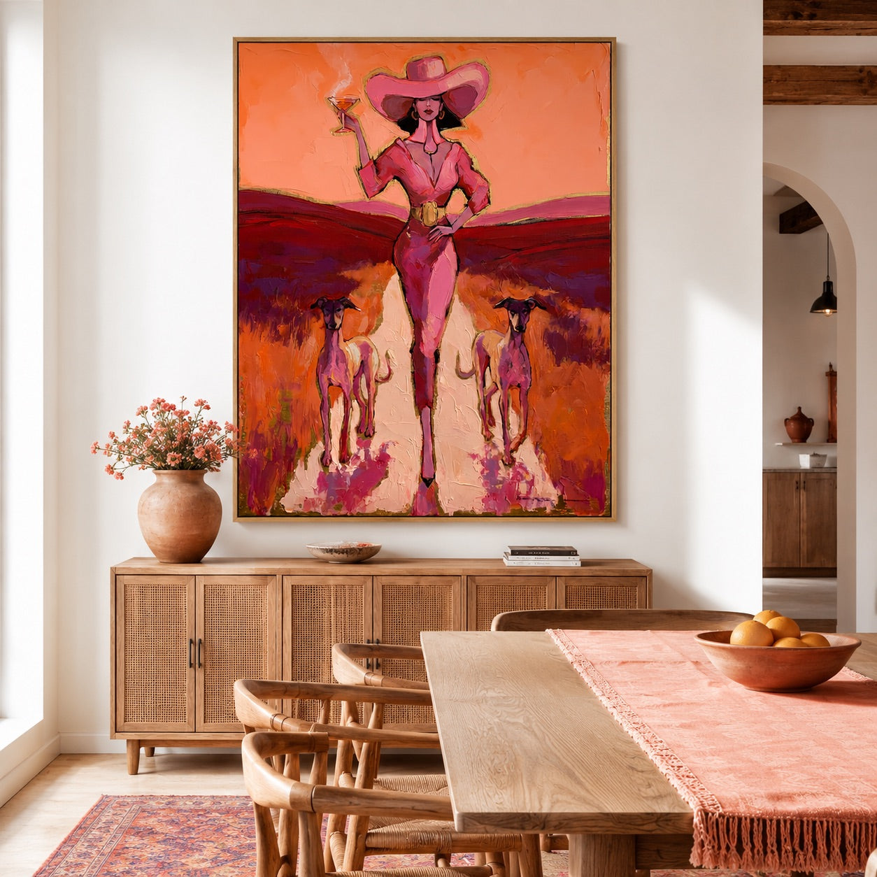 Desert Martini-Pink Cowgirl Oil Painting
