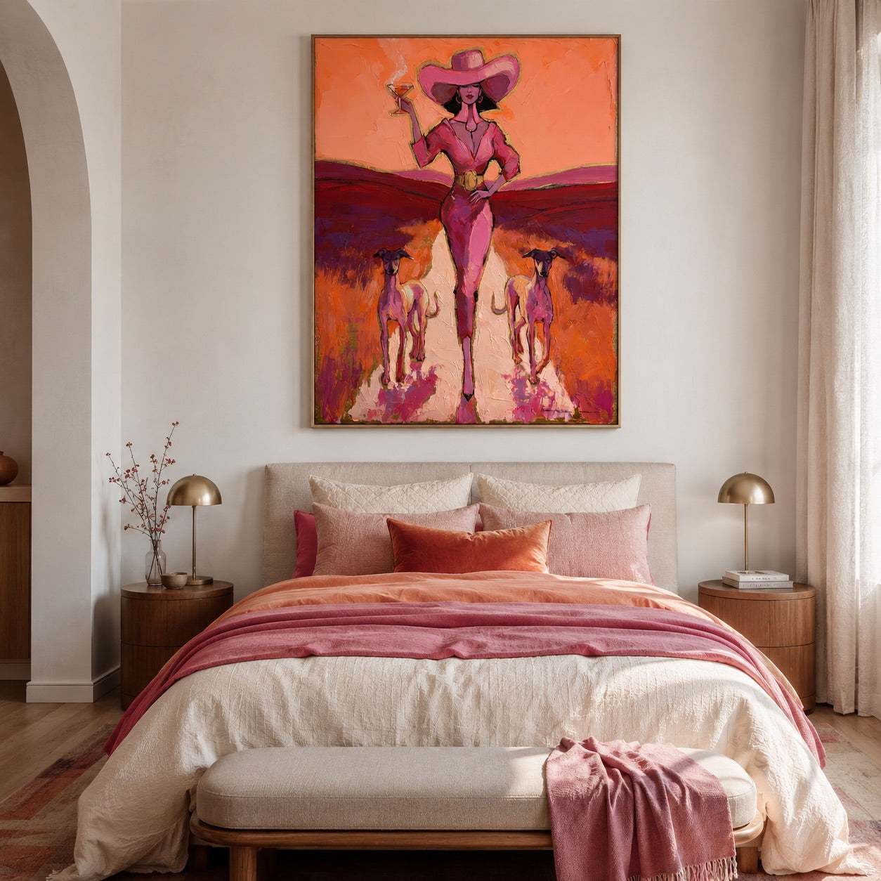 Desert Martini-Pink Cowgirl Oil Painting