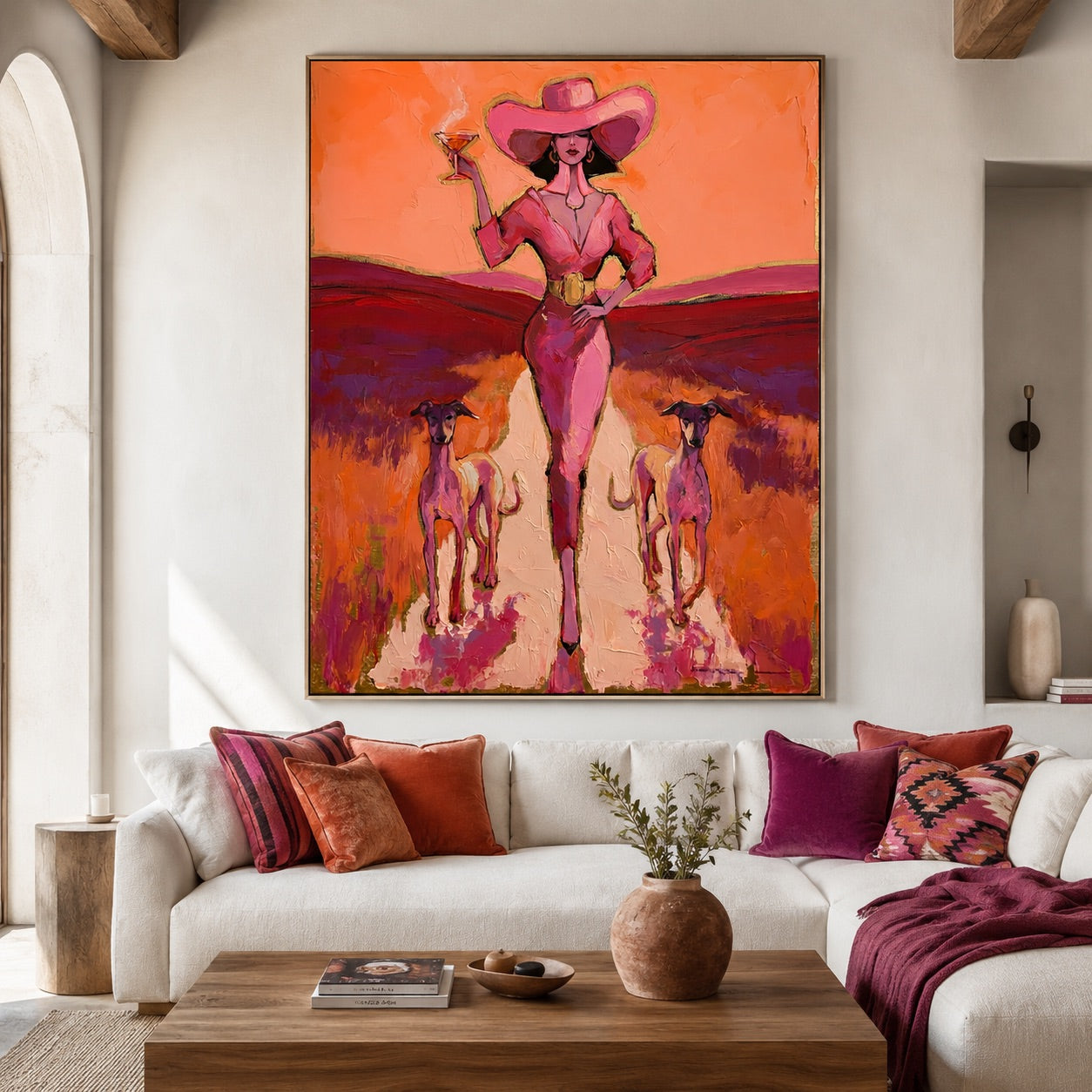 Desert Martini-Pink Cowgirl Oil Painting