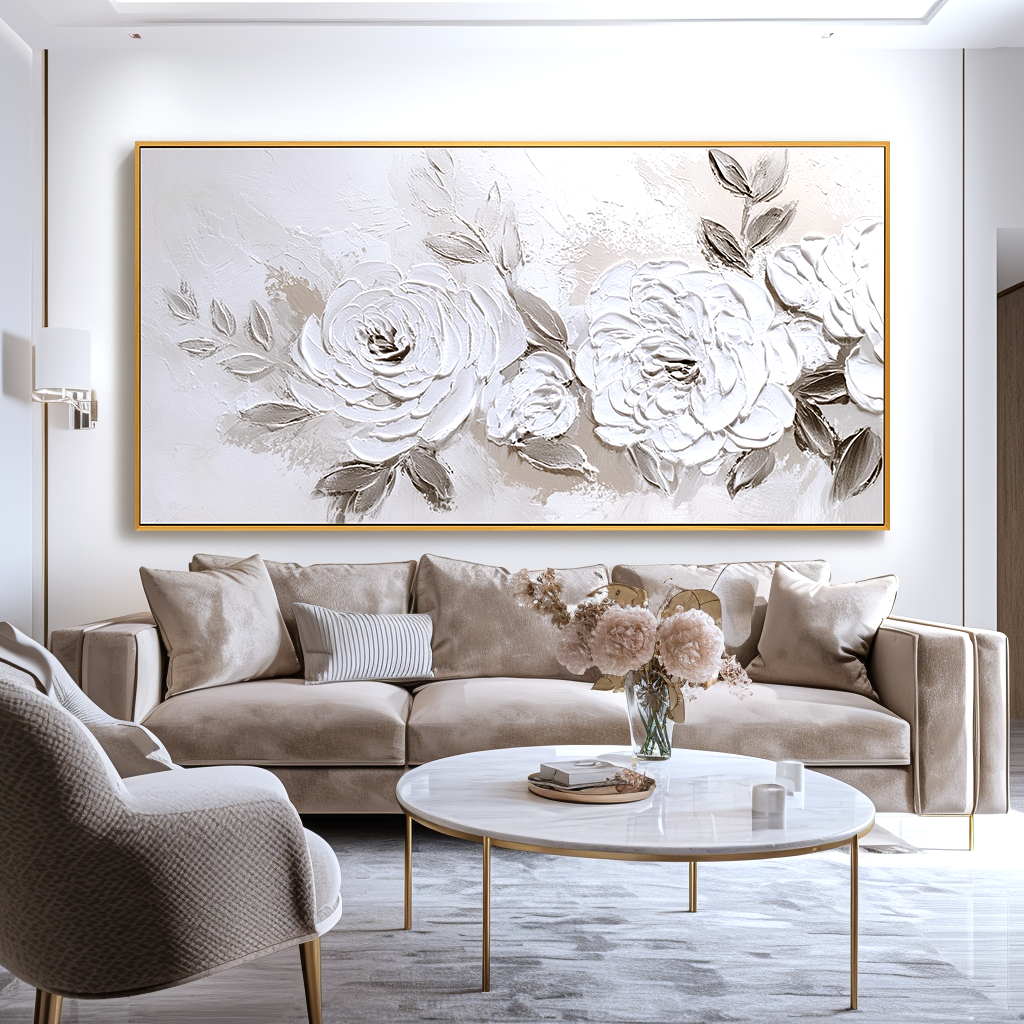 Ivory Petals-White Textured Floral Painting