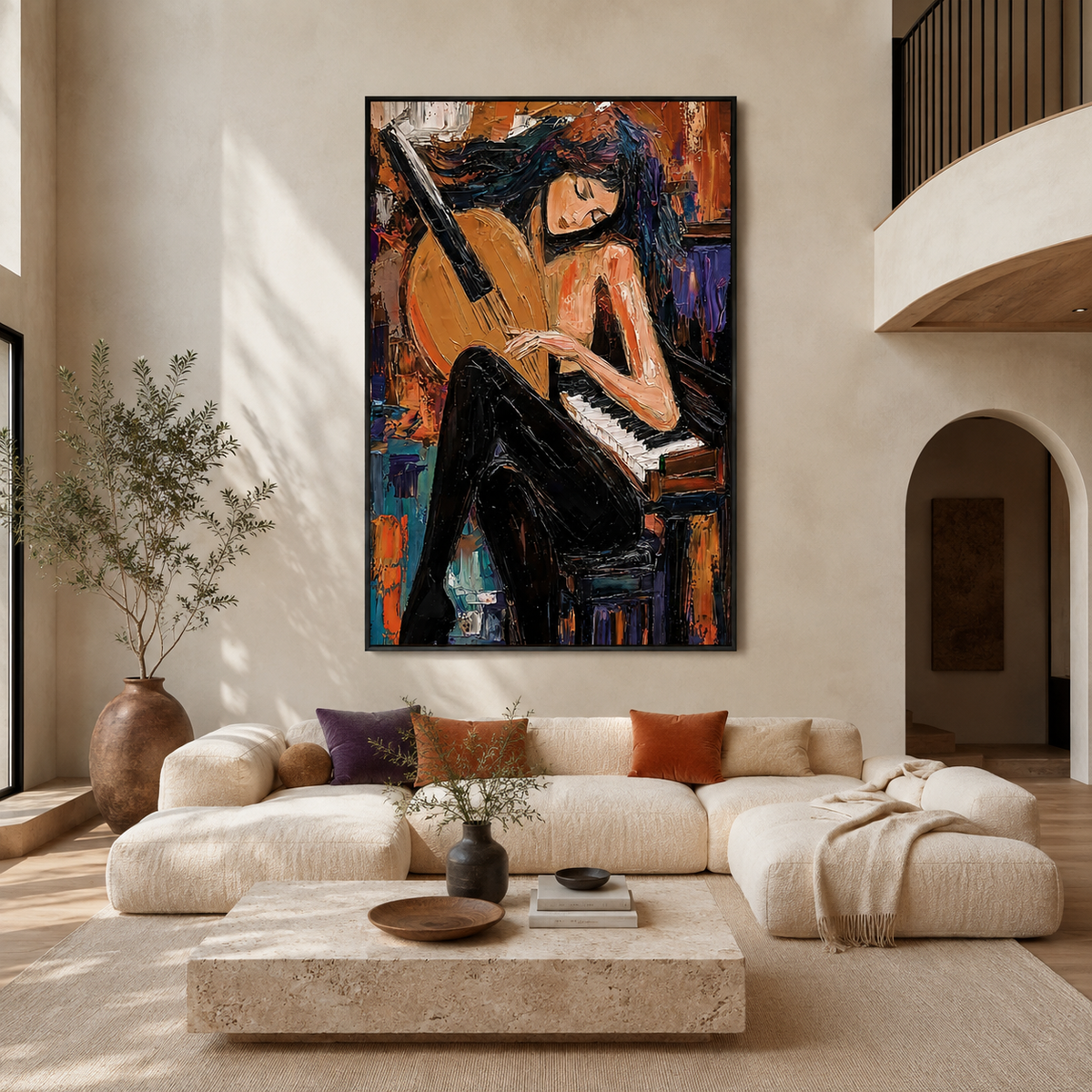Midnight Reverie-Pianist Woman Painting