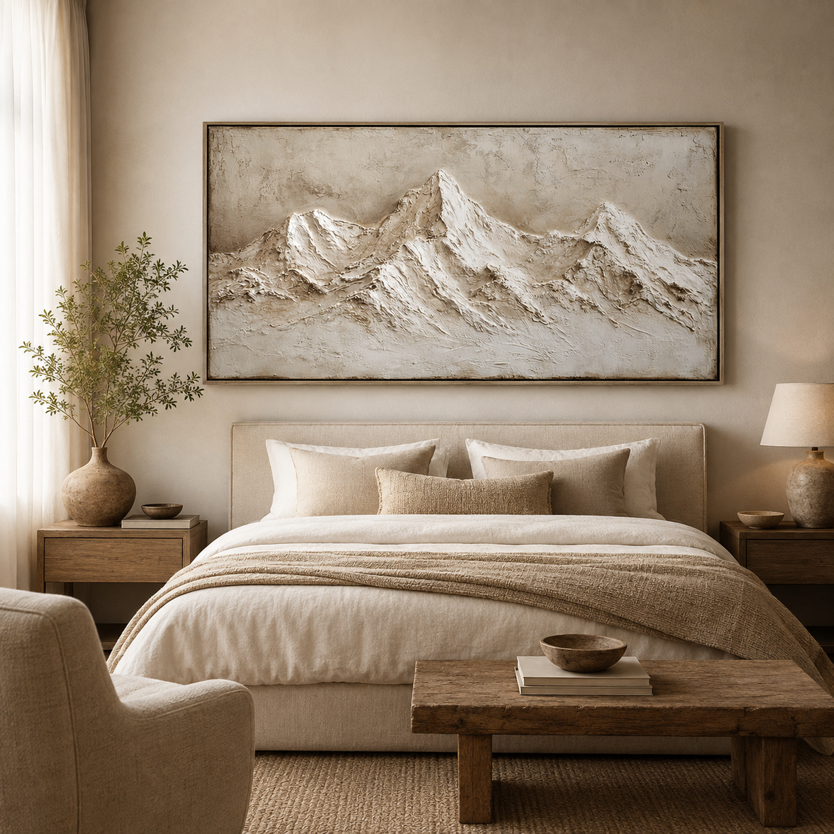 Ivory Peaks-Beige Mountain Relief Painting