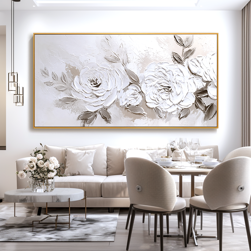 Ivory Petals-White Textured Floral Painting