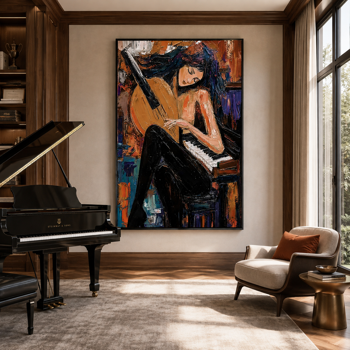 Midnight Reverie-Pianist Woman Painting
