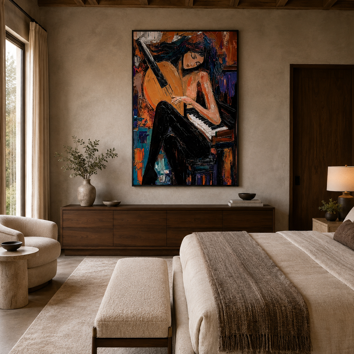 Midnight Reverie-Pianist Woman Painting