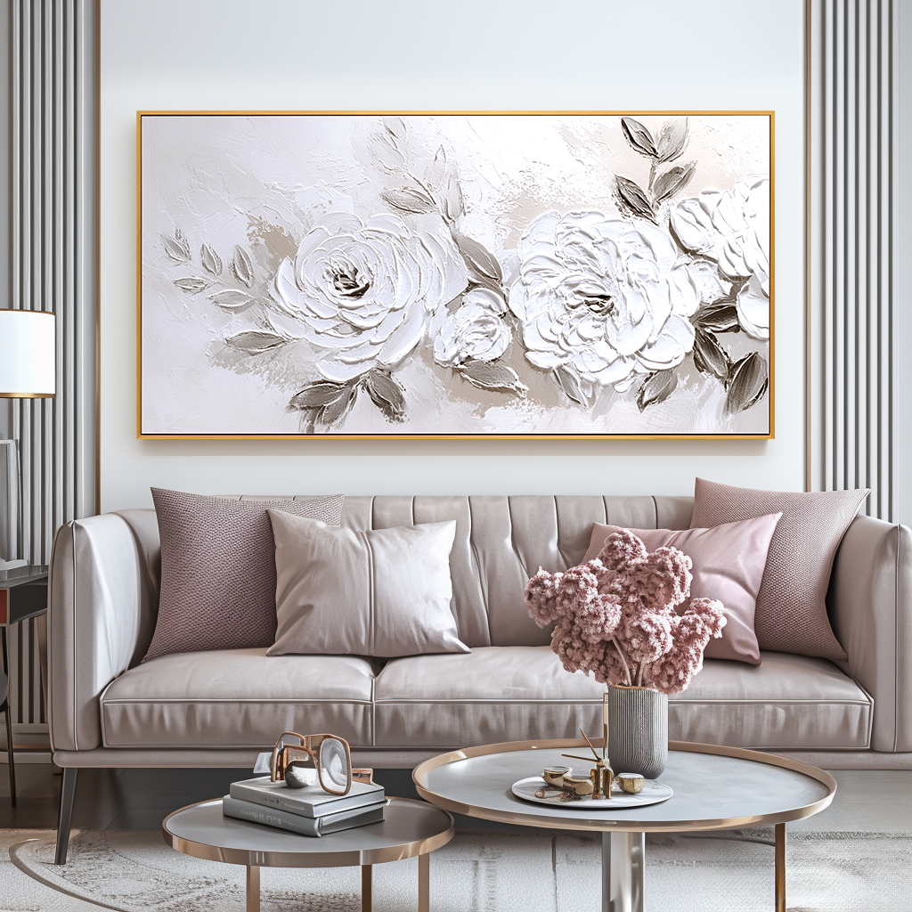Ivory Petals-White Textured Floral Painting