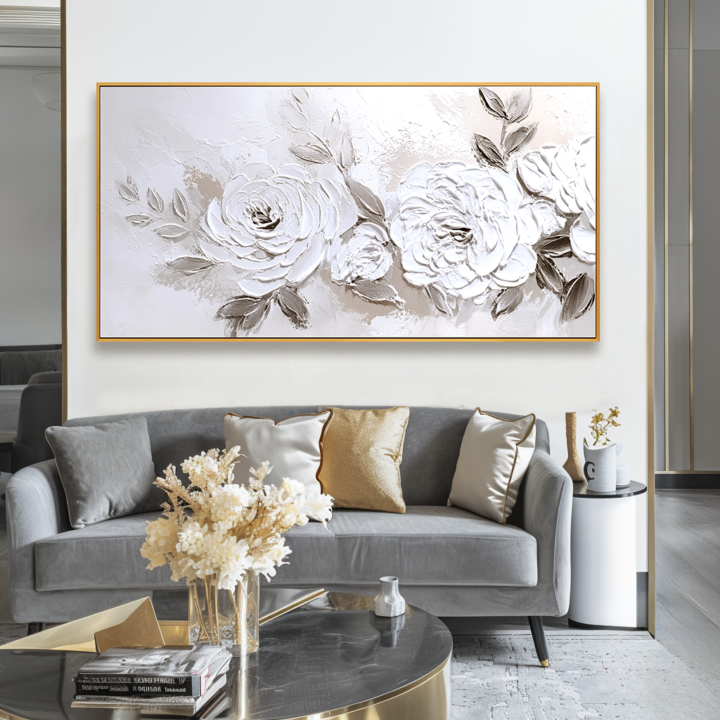Ivory Petals-White Textured Floral Painting