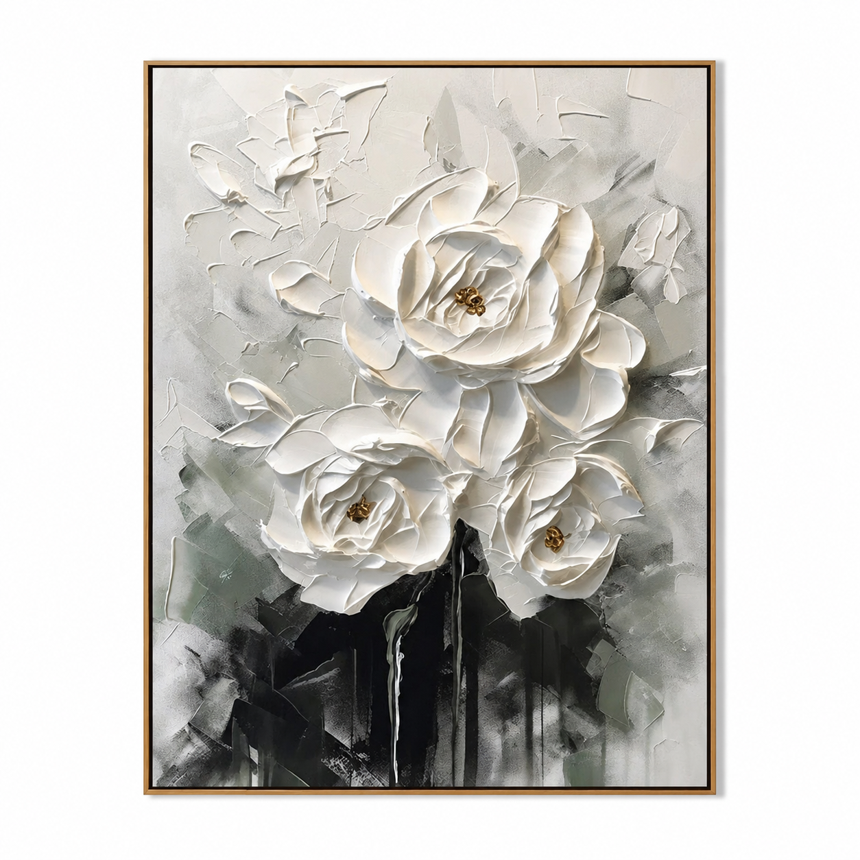 Moonlit Roses-White Floral Relief Painting