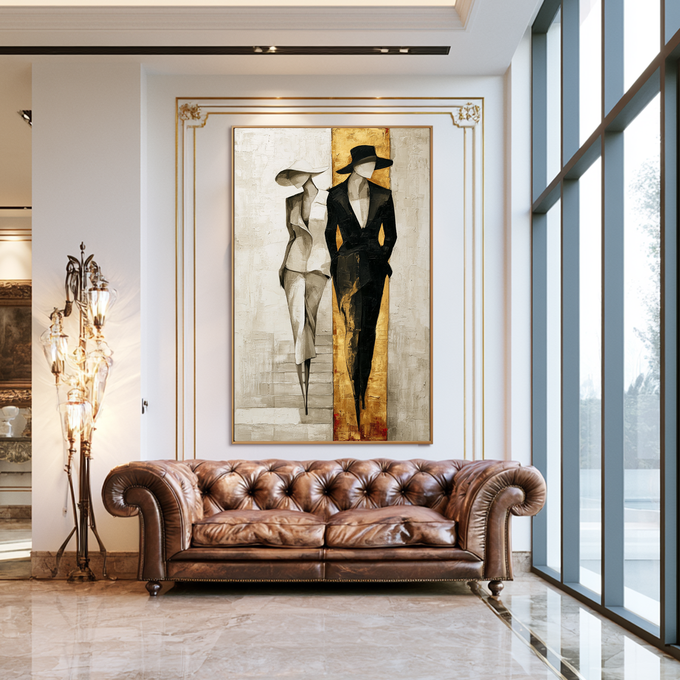 Dual Poise-Black White Fashion Oil Painting