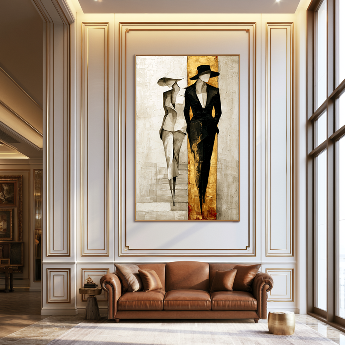 Dual Poise-Black White Fashion Oil Painting