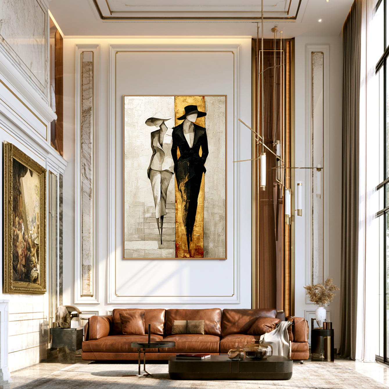 Dual Poise-Black White Fashion Oil Painting