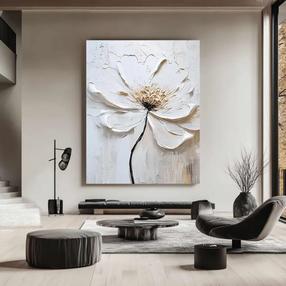 Ivory Petal-White Floral Impasto Painting