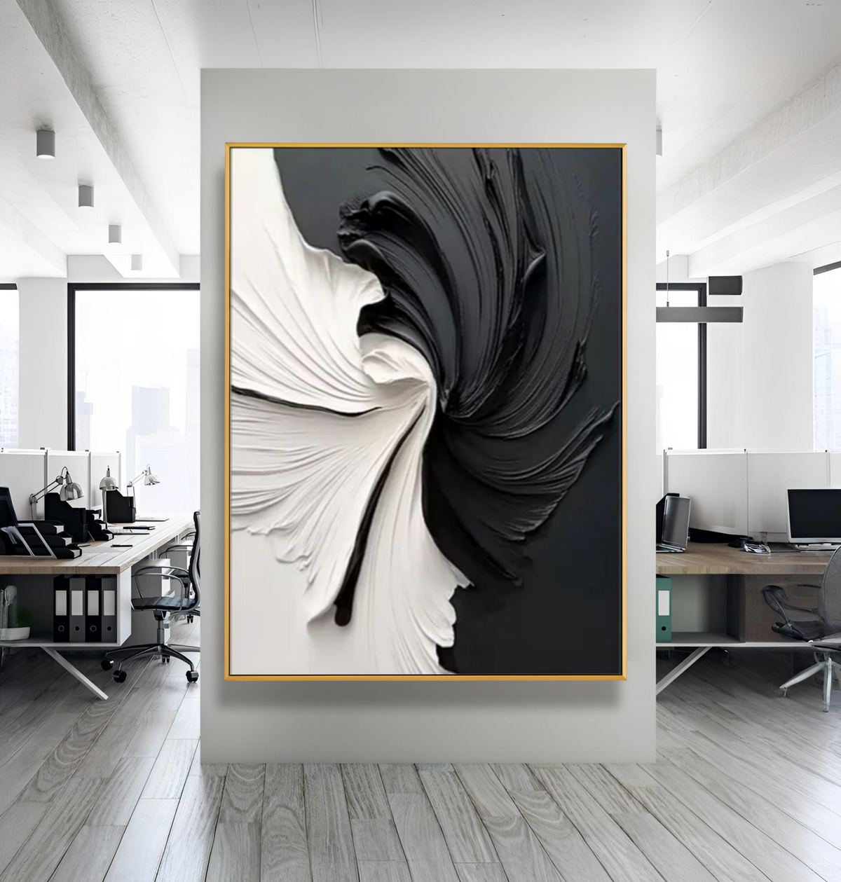 Noir Bloom-Black White Abstract Painting